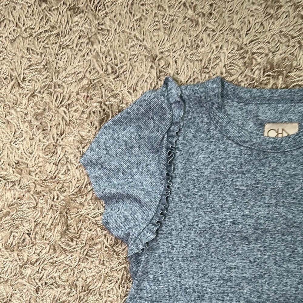 Chaser Blue Short Sleeve Knit Ruff Edge‎ Hem Tee with Puff Sleeves Size Medium - Picture 4 of 7